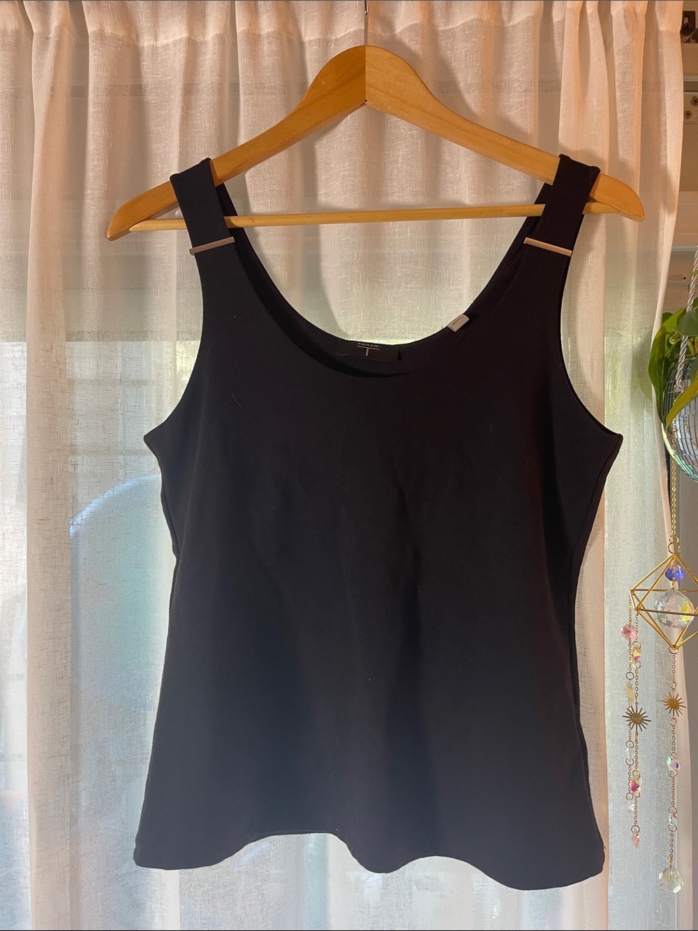 Tahari Black Tank Top with Square Metal-Accent Straps